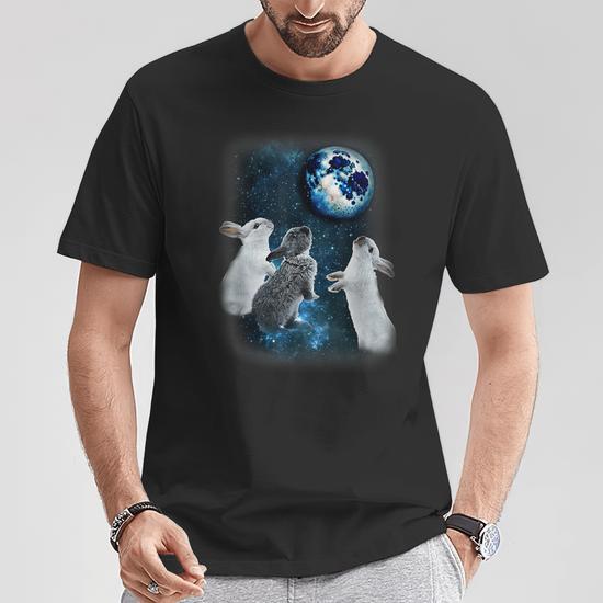 Three Rabbits Howling At The Moon Galaxy Parody T-Shirt - Thegiftio UK