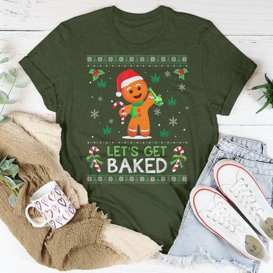 Lets Get Baked Ugly Sweater Weed Christmas Xmas Marijuana T Shirt Thegiftio UK