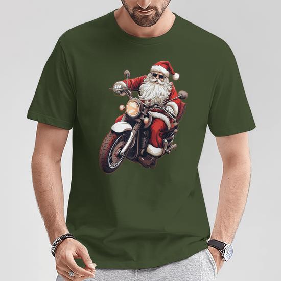 Christmas Motorcycle Santa Graphic T-Shirt – 100% Cotton Unisex Tee For Holiday Fun - View #8