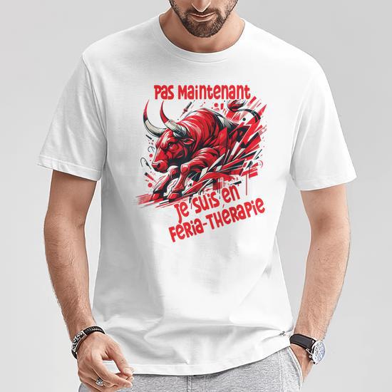 T-shirt Humour Fêtes De Bayonne Et Dax - Taureau Basque, Sobriété En Pause, Coupe Classique Rouge - 14