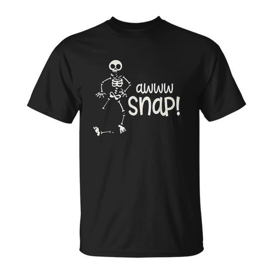 Funny Broken Foot Awww Snap Skeleton Broken Bone T-Shirt - Thegiftio