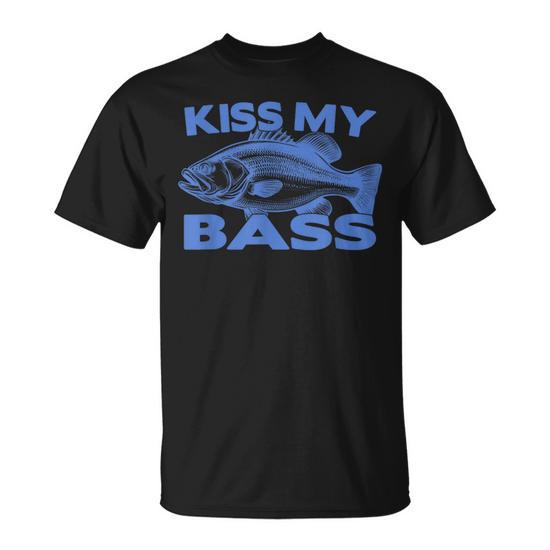 Fishing Joke Kiss My-Bass Cute Vintage Bass Fishing T-Shirt - Seseable