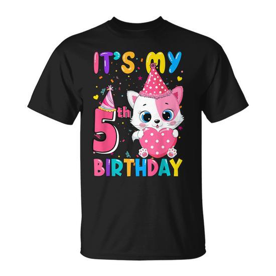 It s My 5Th Birthday Girls Cat Birthday 5 Year Old T Shirt Thegiftio UK