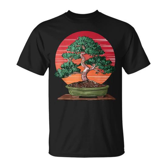 Japanese Bonsai Tree Retro Vintage Sunset T-Shirt - Monsterry