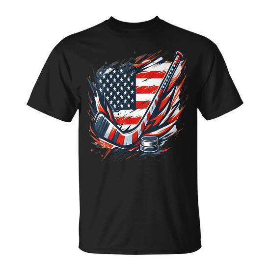 Patriotic Ice Hockey 4Th Of July Usa Independence Day T-Shirt