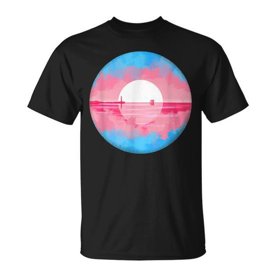 Subtle Trans Pride Flag Coastal Sunrise T-Shirt - Monsterry
