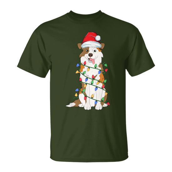 Australian Shepherd Christmas Tree Light Aussie Xmas Dog T Shirt Monsterry