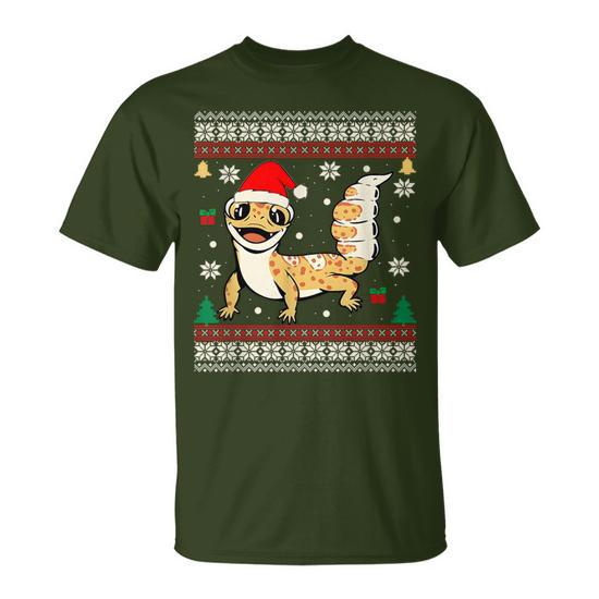 Ugly Christmas Pajama Sweater Leopard Gecko Animals Lover T Shirt Thegiftio UK