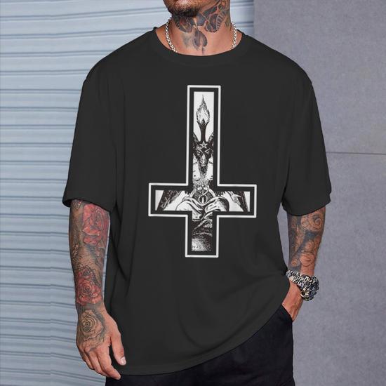Urban Backwoods Satanic Cross Men's T-Shirt - Black Graphic Tee - View #5