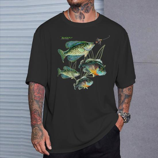Crappie Bluegill Fishing S Black Fly T-Shirt - Monsterry