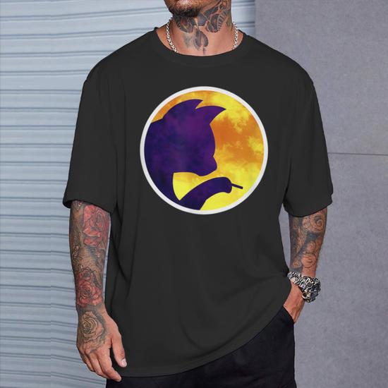 Moon Night Smoking Cigarette Purple Cat Shadow T-Shirt
