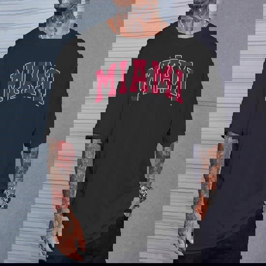 Miami T Shirt - Varsity Style Black Text Miami T Shirt - Varsity Style Black Text