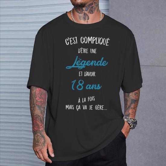 T-shirt Homme 18ème Anniversaire – Design Geek Drôle Maths, Coton, Coupe Loose Fit, Taille Normale
