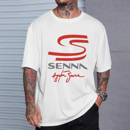 Maglietta Ayrton Senna Uomo Donna Taglie Forti 5XL 6XL - Bianca Girocollo