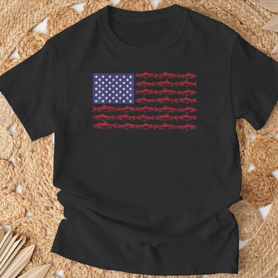 American Flag Bass Fishing Patriotic Kid Boy Youth Women T-Shirt
