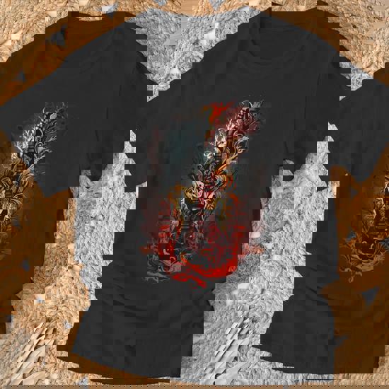 Bande De Guitare Électrique Rock Flammes Rouges T-Shirt