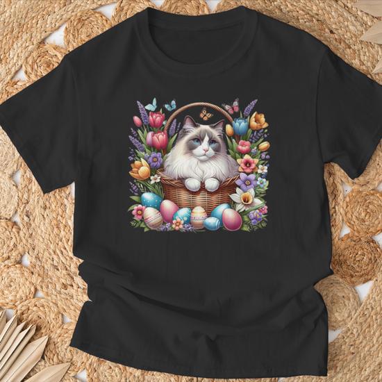 Cute Ragdoll Cat Surrounded By Eggs And Spring Flowers T Shirt Seseable UK