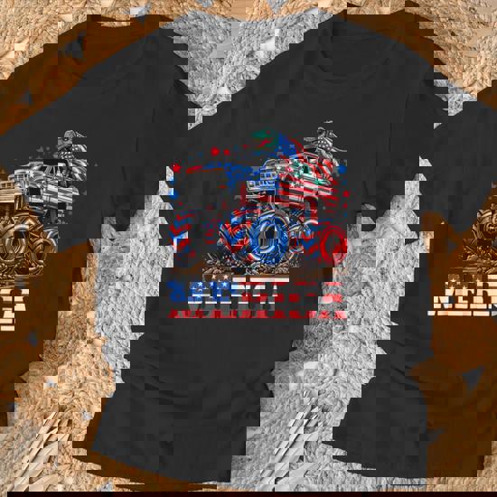 American Flag Monster Truck Man Boy Tshirt Gift