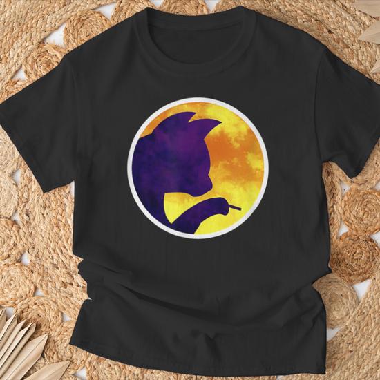 Moon Night Smoking Cigarette Purple Cat Shadow T-Shirt