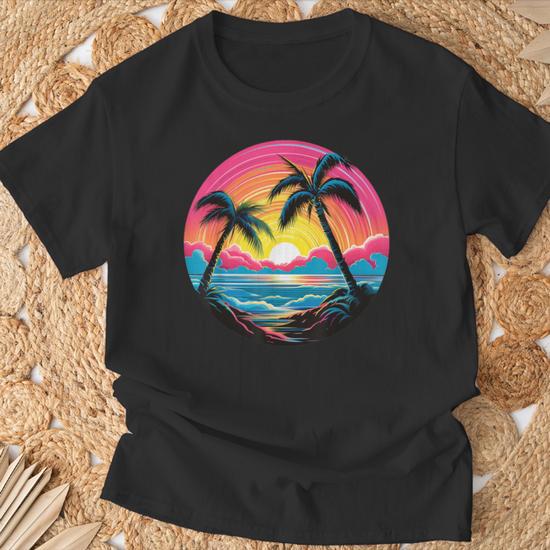 Palm Tree Tropical Beach Retro Sunset Vintage 70S 80S T-Shirt