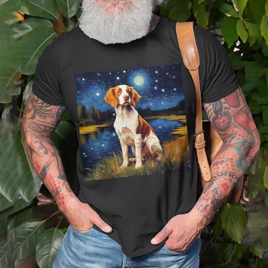 Surreal Starry Night Brittany Spaniel Dog T Shirt Seseable UK