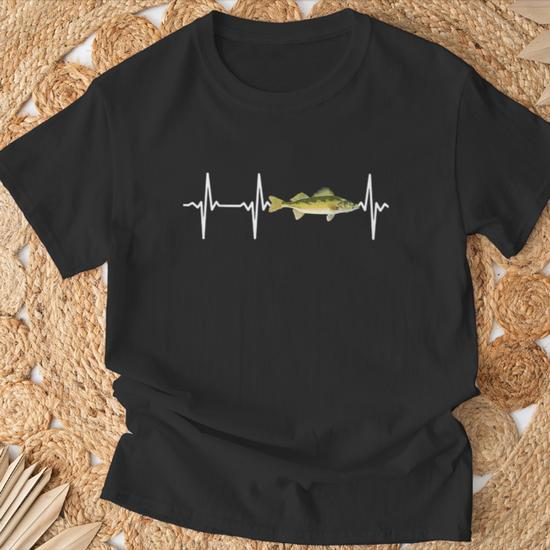 Walleye Heartbeat for Freshwater Fish Fishing Lovers T Shirt