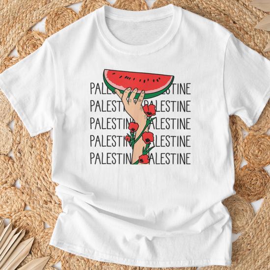 Free Palestine Watermelon Map T-Shirt – Unisex Oversized Soft Cotton Tee, Black, Sizes S/M & L/XL