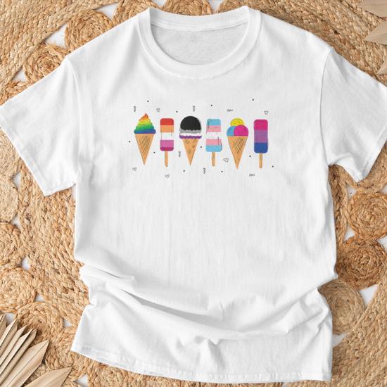 Women's Pride Ice Cream T-Shirt - LGBTQ Rainbow Graphic Tee, Short Sleeve, Casual Gay Pride Top