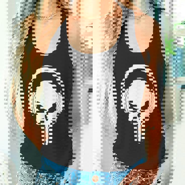 Calavera Dj Con Cascos Dj Skull Headphones Camiseta sin mangas