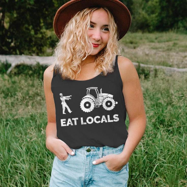 Eat Locals Zombie Chasing Farmer Tractor Tank Top