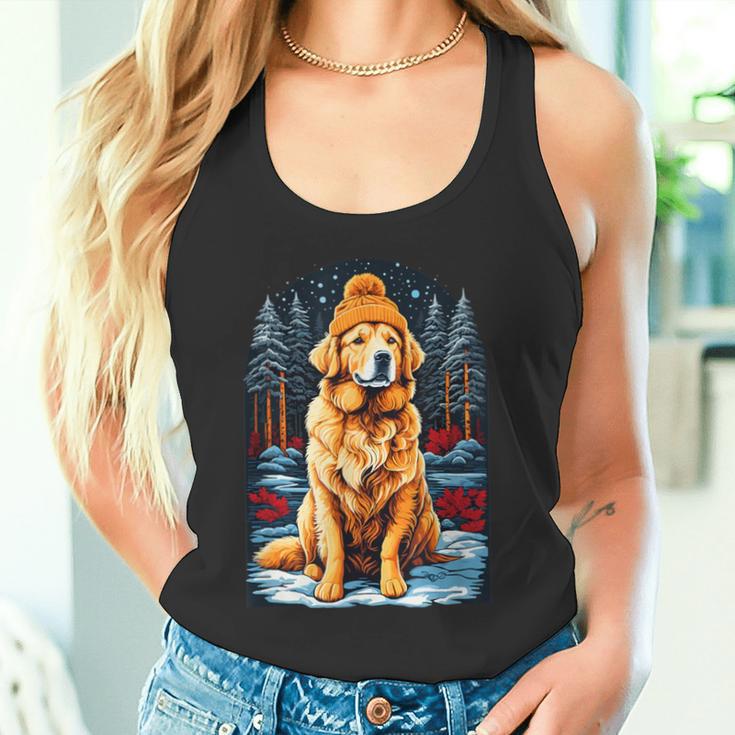 Golden Retriever In Winter Hat Happy Golden Retriever Tank Top