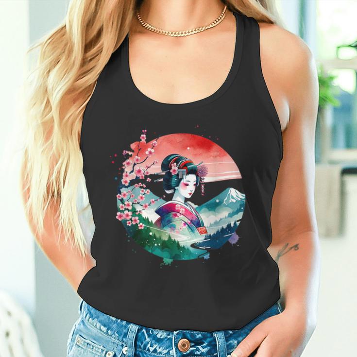 Japan Traditionell Landschaft Geisha Kirschblüte Retro Anime Tank Top