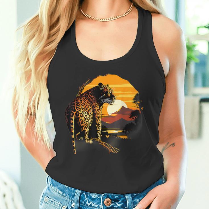 Leopard Savanne Sonnenuntergang Wildlife Safari Motiv Tierdruck Tank Top