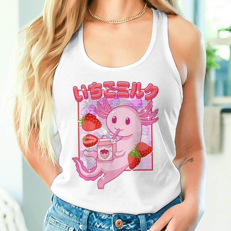 Retro Strawberry Milk Anime Kawaii Axolotl Strawberry Milk Pink Tank Top