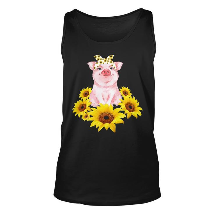Cute Piggy With Sunflower Tiny Pig With Bandana Tank Top