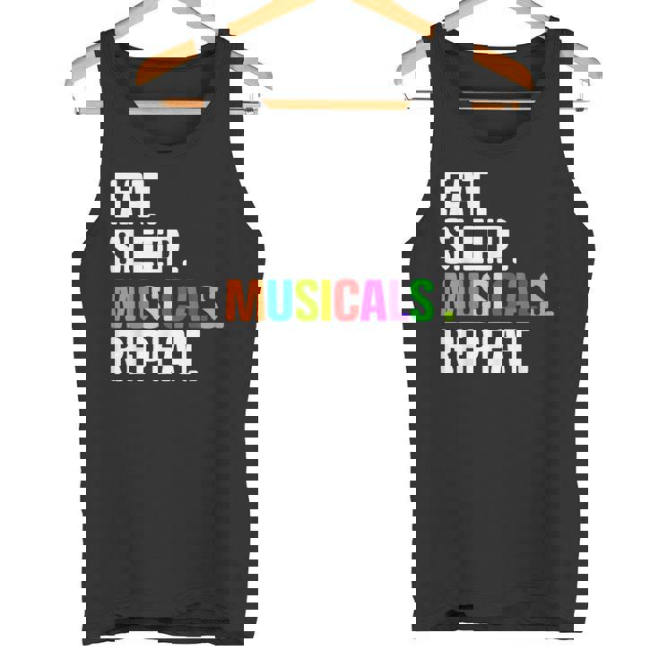 Divertido Eat Sleep Musicals Repeat Camiseta sin mangas