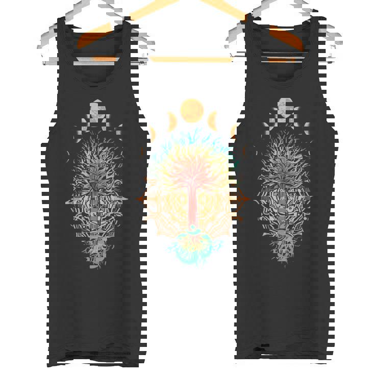 Fase Luna Om Espiritualidad & Símbolo Del Árbol De Meditación Camiseta sin mangas