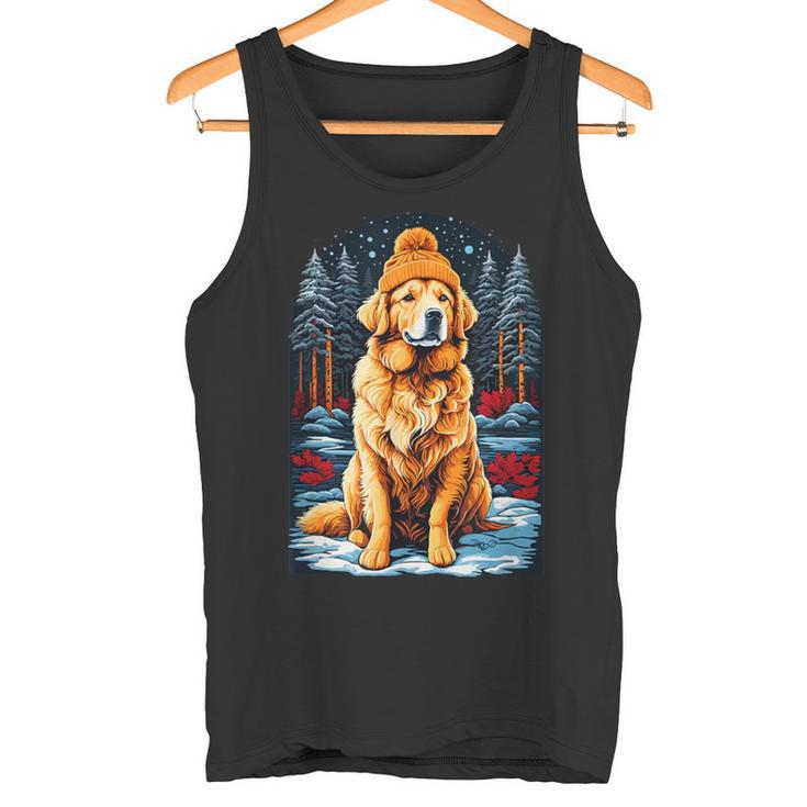 Golden Retriever In Winter Hat Happy Golden Retriever Tank Top