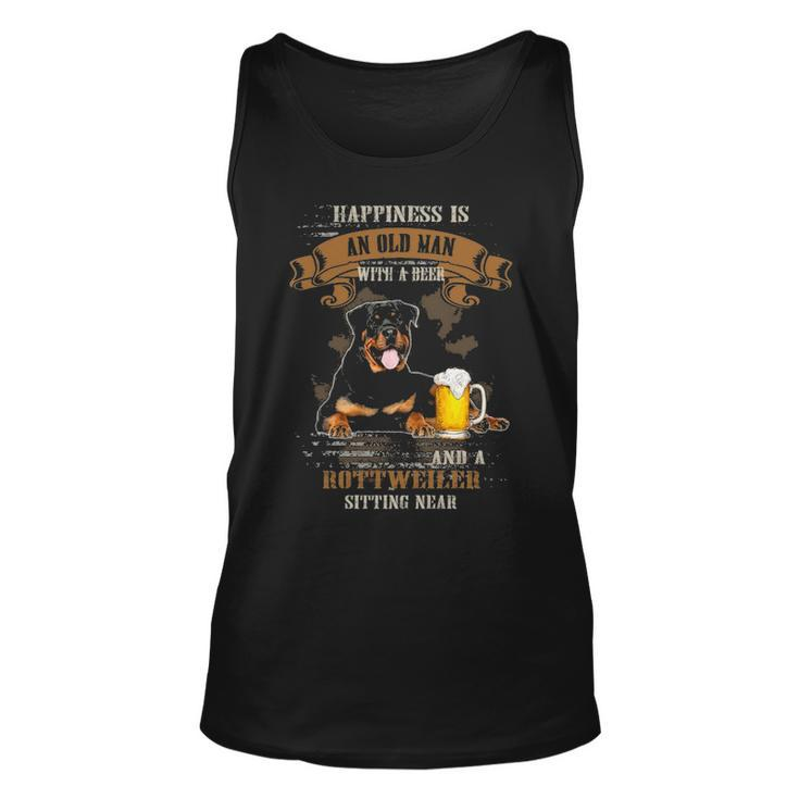 Happiness Is Old Man With Beer And A Rottweiler Sitting Near Tank Top