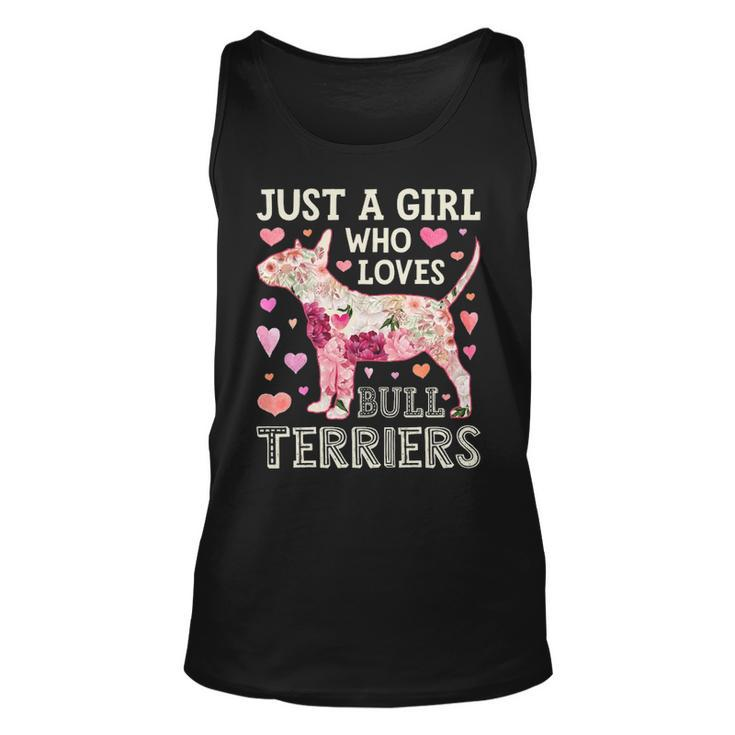 Just A Girl Who Loves Bull Terriers Dog Silhouette Flower Tank Top