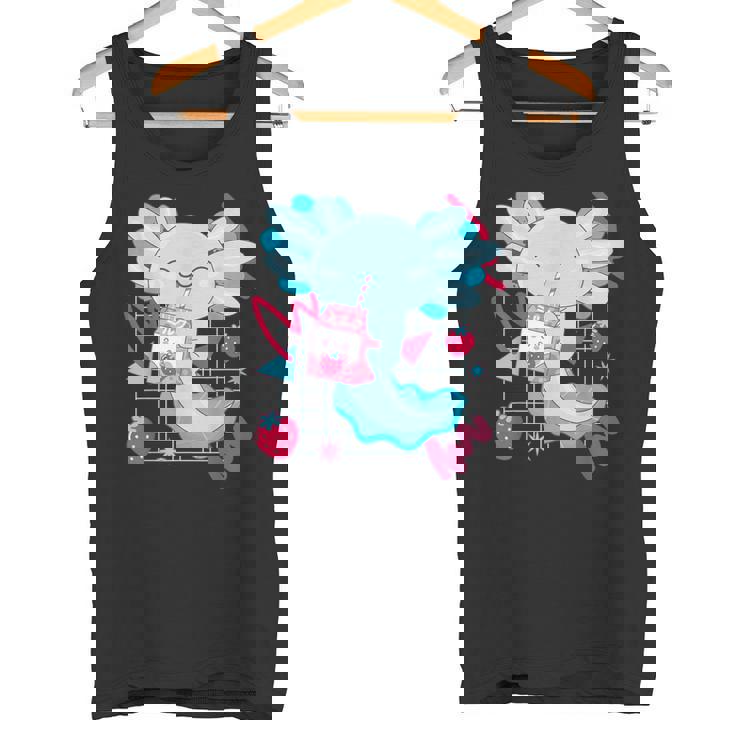 Kawaii Axolotl Batido De Leche De Fresa Retro De Los Años 90 Anime Axolotl Camiseta sin mangas
