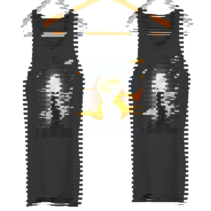 Kawaii Cat Anime Japonés Retro Divertido Gato Negro Amantes Arte Camiseta sin mangas
