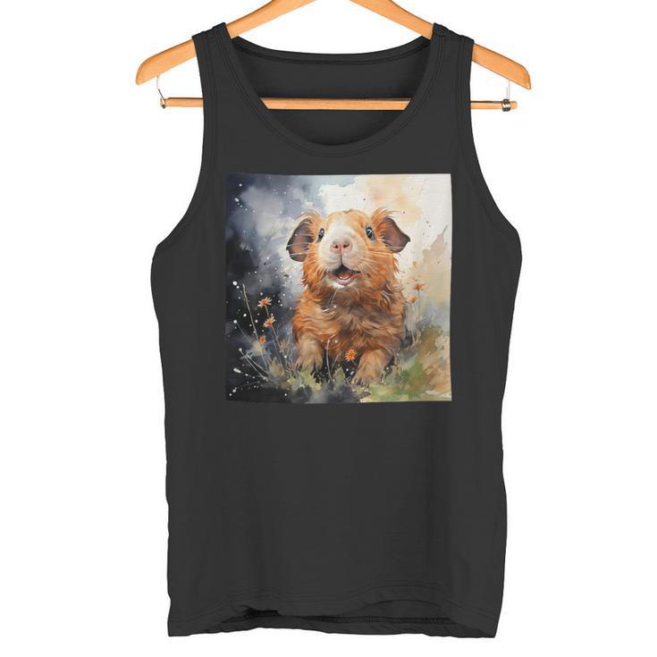 Meerschweinchen Blumen Aquarell Illustration Grafik Tank Top