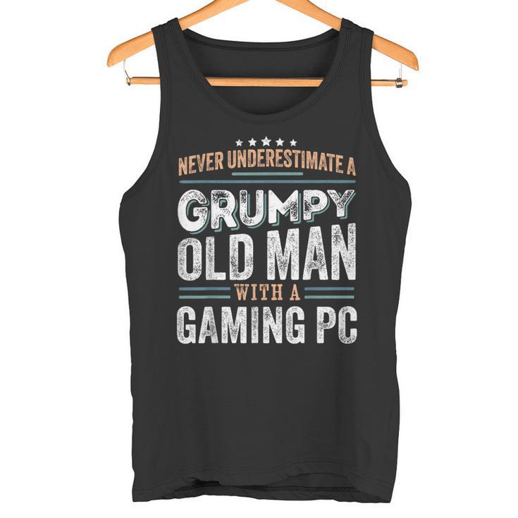 Mürrischer Alter Mann Mit Einem Gaming-Pc Lustige Geschenke Für Papa Tank Top