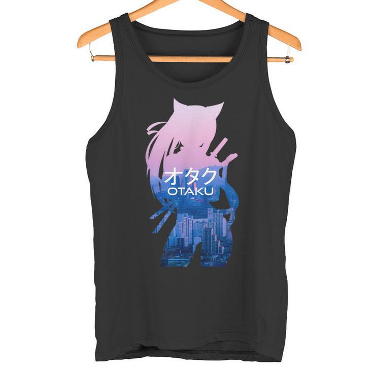 Neko Ninja Silhouette Otaku Japanese Script Tank Top