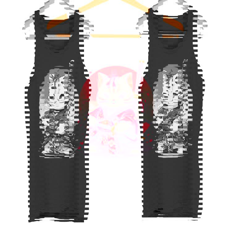 Retro Japonés Gato Samurai Tatuaje Gráfico Ninja Kawaii Camiseta sin mangas
