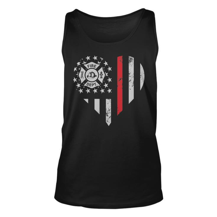 Thin Red Line Firefighter Love American Flag Heart Tank Top