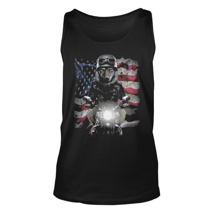 Wolf Motorbike With Flag Of Usa Tank Top