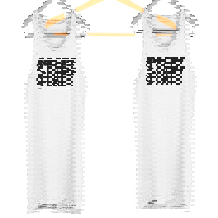 Staff Atrás Negro Texto Uniforme Para Adultos Blanco Camiseta sin mangas