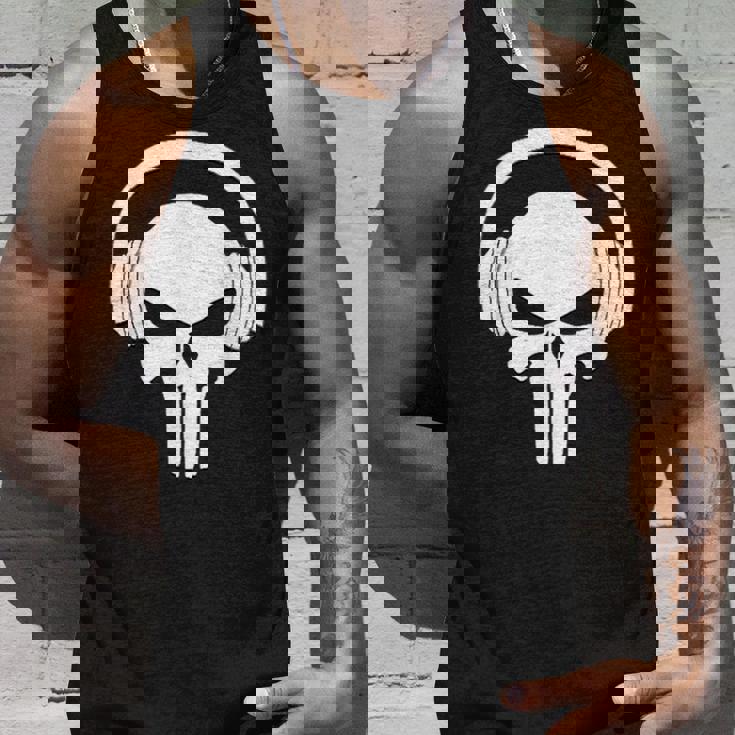 Calavera Dj Con Cascos Dj Skull Headphones Camiseta sin mangas Regalos para él